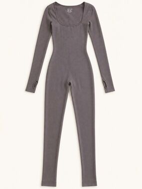 GOQQ Ribbed Long Sleeve Jumpsuit Gray Size S